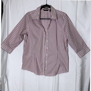 Eddie Bauer Women's Striped Button 3/4 Sleeve Stretch Wrinkle Resistant Size L